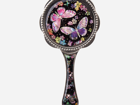 Hand Mirror With Beautiful Mother Of Pearl Handle, Mother Of Pearl Handle Mirror - Flower & Butterfly   Made In Korea Fashion