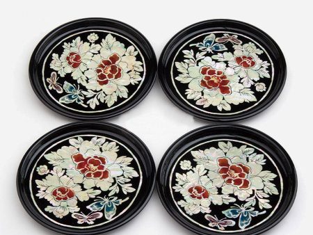 Mother-of-pearl lacquerware coasters set of 4 - Mokdan Butterfly - Made In Korea Sale