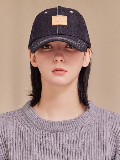 VARZAR VA Square Denim Label Ball Cap Black Blue For Sale