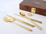 H.jin Jangsaeng Vacuum Gold Titanium Spoon Set (Sipjangsaeng Pattern) Recommended For Birthday Gifts Hot on Sale