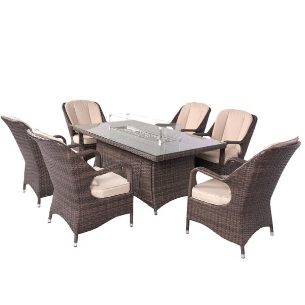 Direct Wicker Regal 7-Piece Outdoor Dining Set with LP Fire Pit Table (PAG-1106-R) Online