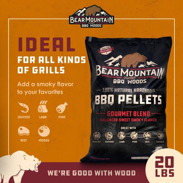 Bear Mountain BBQ All-Natural Hardwood Gourmet Blend Smoker Pellets, 20 Pounds Supply