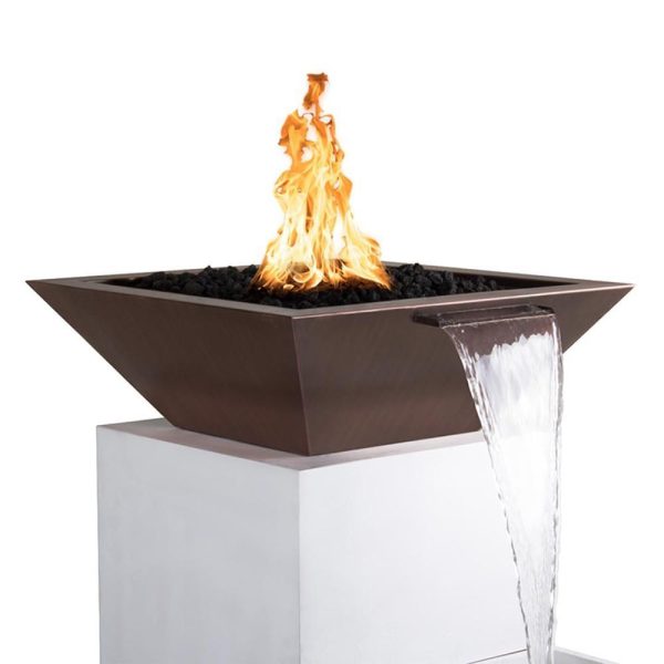 Top Fires Maya 30-Inch Square Hammered Copper Gas Fire and Water Bowl - Match Lit (OPT-30SCFW) Online Sale