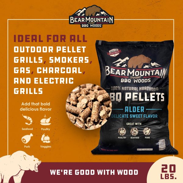 Bear Mountain BBQ 100% Natural Hardwood Alder Sweet Flavor Pellets, 20 Pounds For Cheap