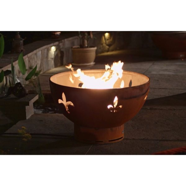 Fire Pit Art Fleur De Lis 36-Inch Handcrafted Carbon Steel Gas Fire Pit Sale