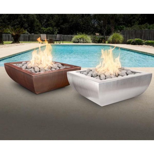 Top Fires Avalon Square Hammered Copper Gas Fire Bowl - Match Lit Hot on Sale