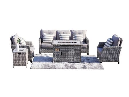 Direct Wicker Trinity 5-Piece Outdoor Furniture Set with LP Fire Pit Table (PAF-1802-New) For Discount