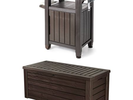 Keter Unity 40 Gal Grilling Bar Cart with Westwood 150 Gal Storage Deck Box on Sale