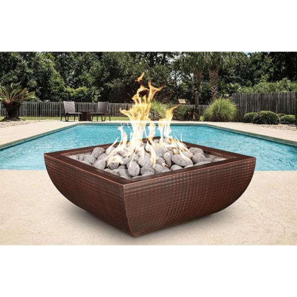 Top Fires Avalon Square Hammered Copper Gas Fire Bowl - Electronic Sale