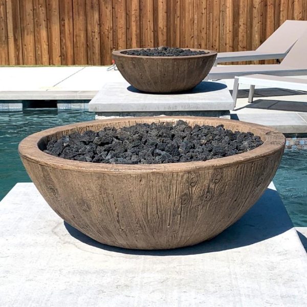 Top Fires Sedona 27-Inch Wood Grain GFRC Gas Fire Bowl - Match Lit Online now