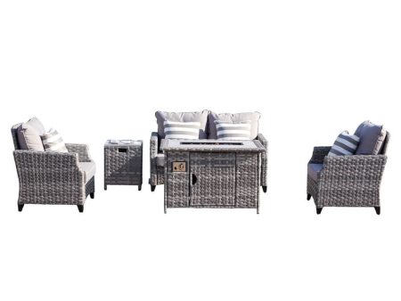 Direct Wicker Amora 5-Piece Outdoor Furniture Set with LP Fire Pit Table (PAF-1801-New) Fashion