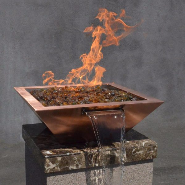 Top Fires Maya 24-Inch Square Hammered Copper Gas Fire and Water Bowl - Electronic (OPT-24SCFWE12V) For Sale